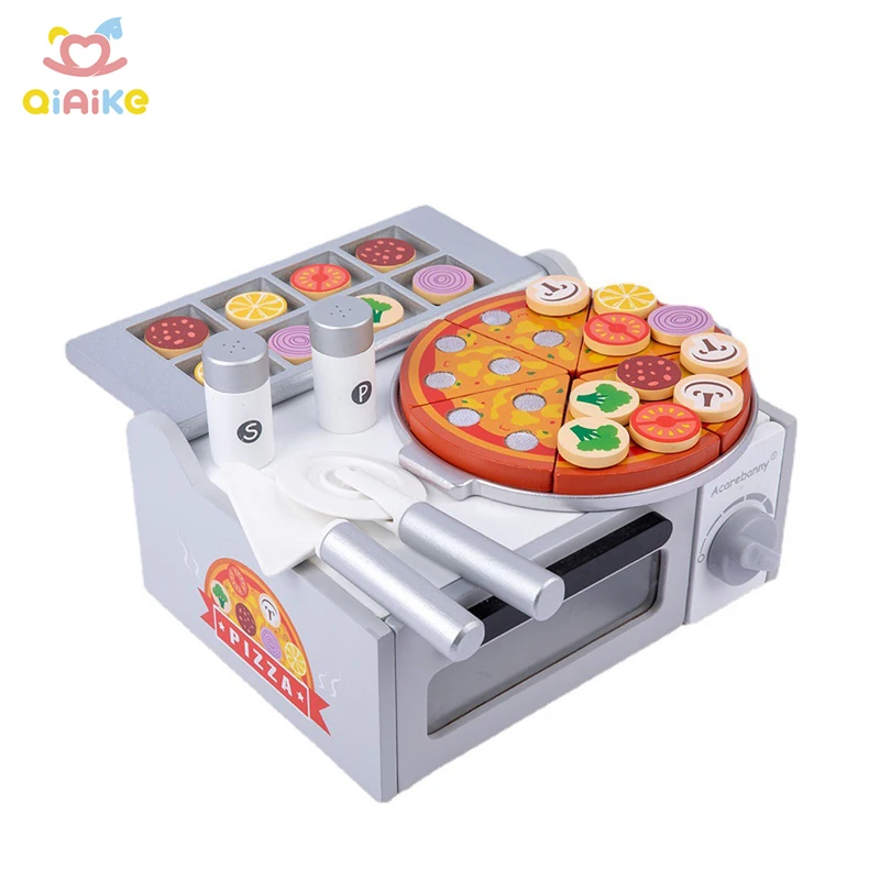 New simulation wooden pizza oven kitchen set toys children early education cook and diy make pizza game baby role playing toys