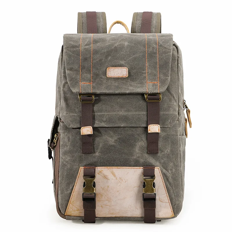 Vintage Waxed Canvas Photo Bag Waterproof Travel Digital Camera Camcorder Backpack