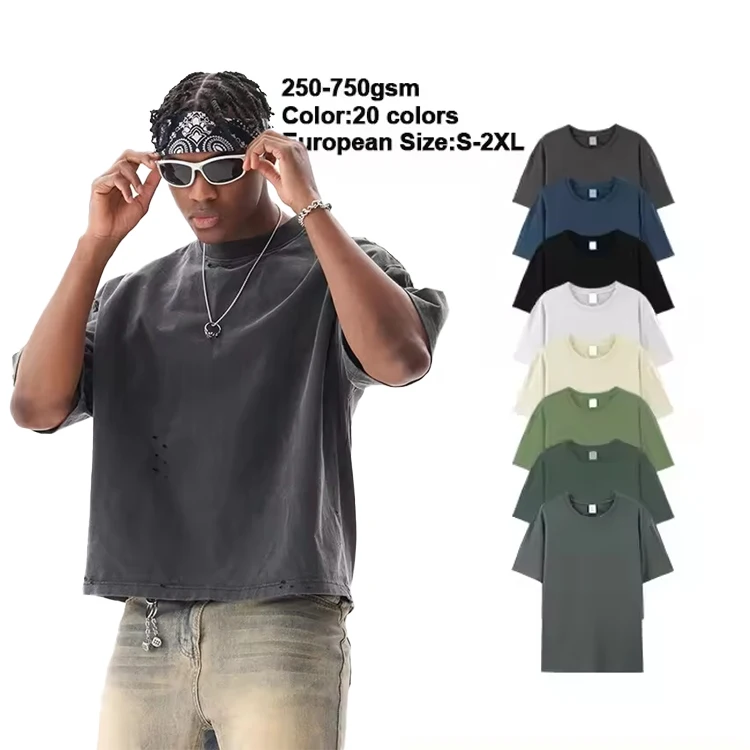 Factory OEM Standard Fit Washed Distressed Custom Oversized Blank Cut Sew T-shirt 100% Egyptian Cotton Print on Demand T-shirt