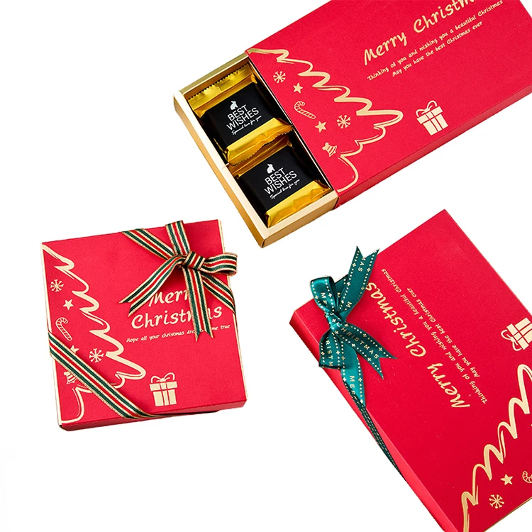 Custom logo rigid cardboard Christmas candy gift box printing red paper box