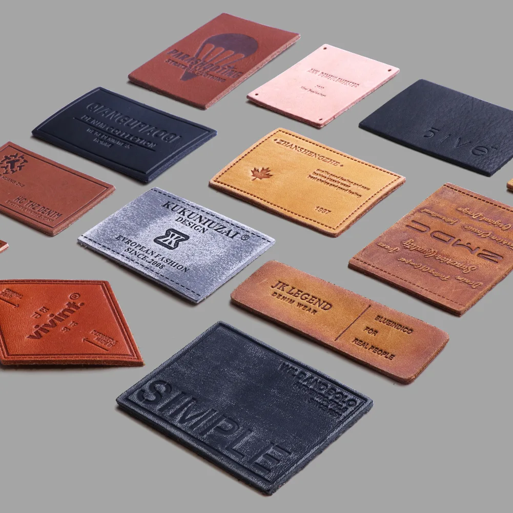 High Quality Custom Logo Debossed Sew On Genuine Tag Jeans Leather Patches Label for Clothing