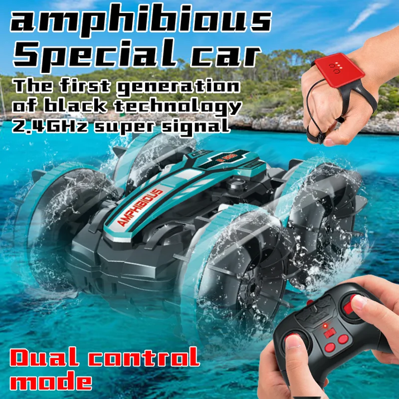 New 4WD 2.4Ghz Rotating 360 Waterproof Stunt Vehicle Amphibious Car Kids Rolling Remote Control Toy Car