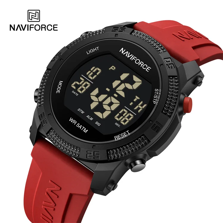 Navifforce 7104 BR мужские цифровые светодиодные часы Роскошные наручные с большим циферблатом 5ATM Водонепроницаемые силиконовые для подарка