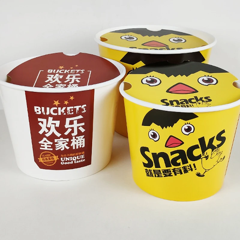 Flexography printing custom pattern 64OZ disposable kfc paper fried chicken bucket Paper bucket for holding soup