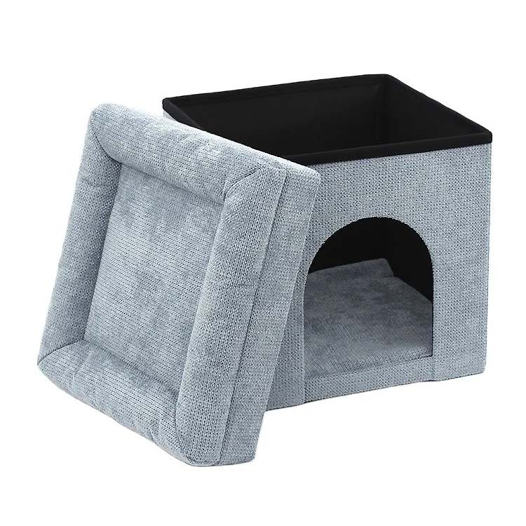 RTS sanding fabrics foldable pet bed/cat house pet functional customized animal folding storage ottoman