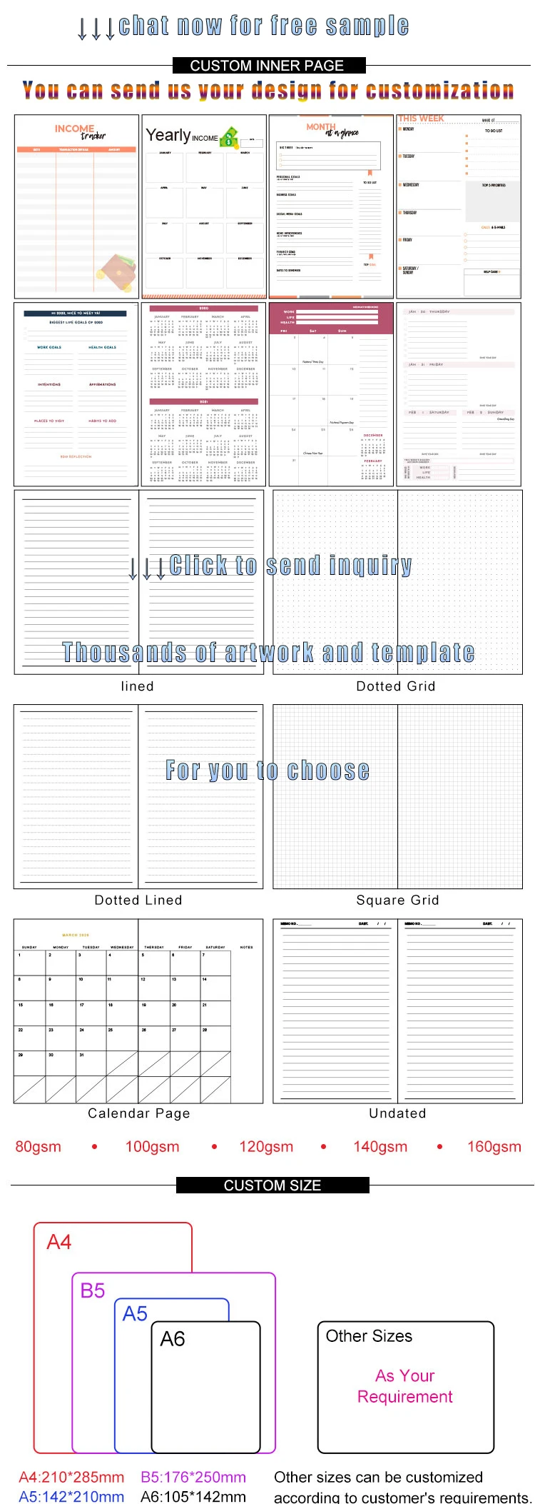 Custom hard cover Printing OEM service Debossed logo gold foil stamping index tabs dividers travel journal notebook