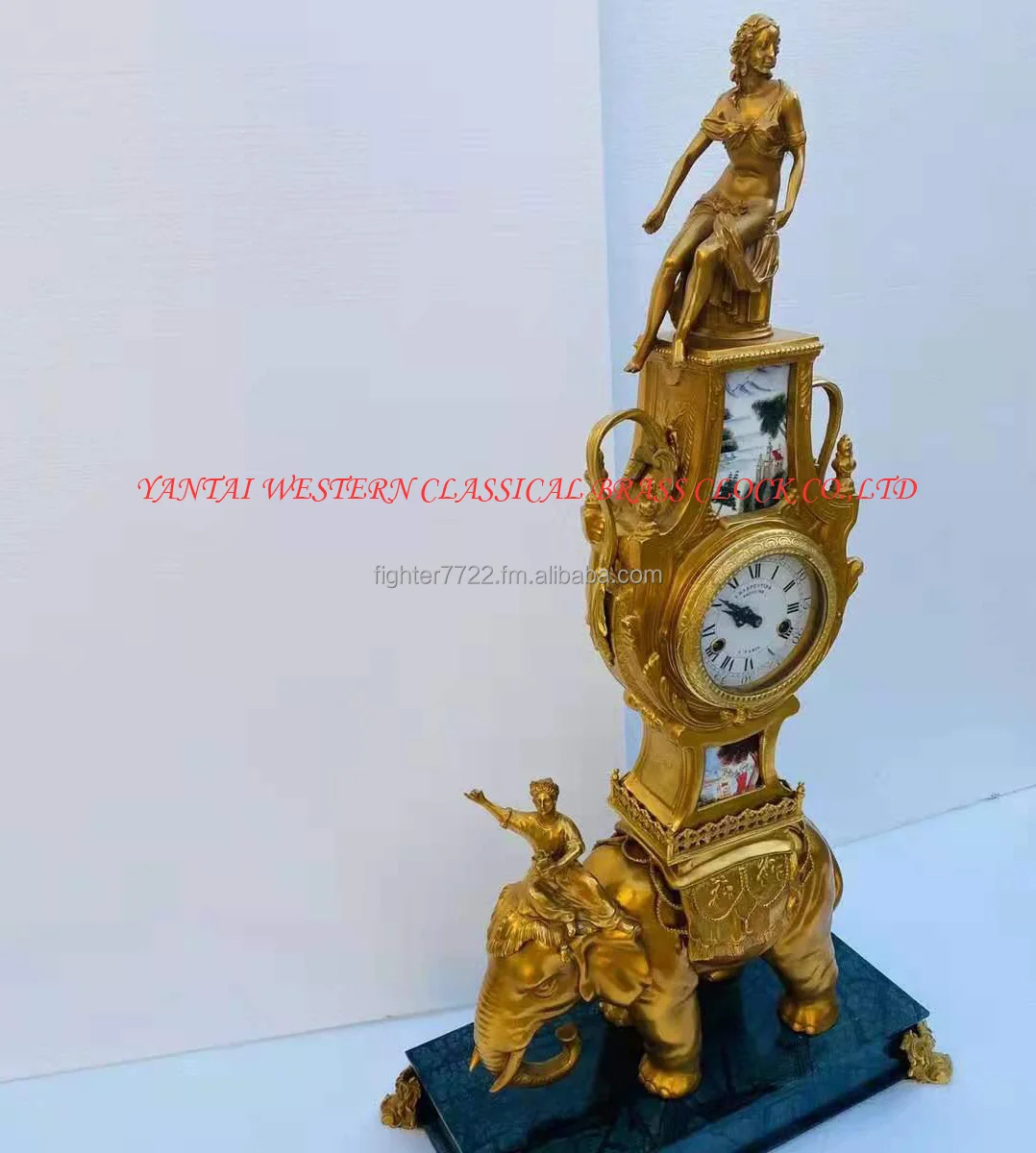  brass goddess and elephant floor clock antique european