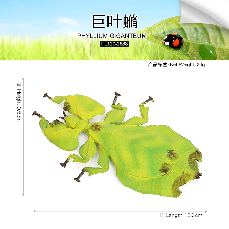 Wholesale Solid PVC Simulation Model Giant Malaysian Leaf insect Insect Figures Bug Animal Figurines Toys