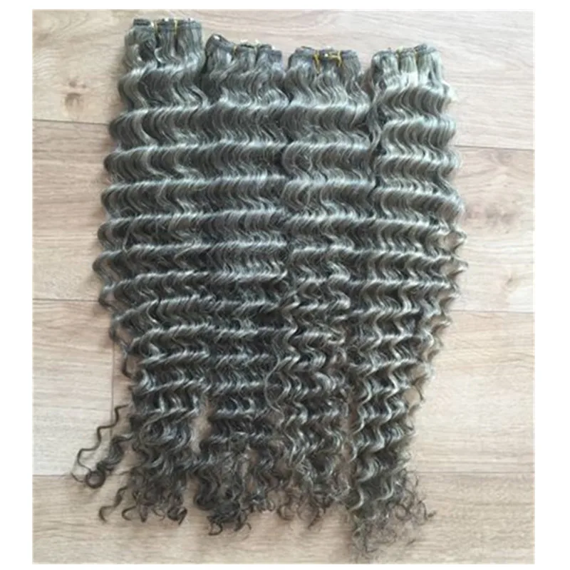 Raw burmese deep wave curly pattern grey platinum bundles with closure gray hairpiece extension