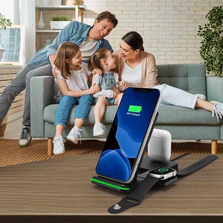 2022  Factory Price Foldable High Quality  15w 3 In 1 Wireless Charger For Iphone 13 12 11 For Samsung Galaxy Note 20