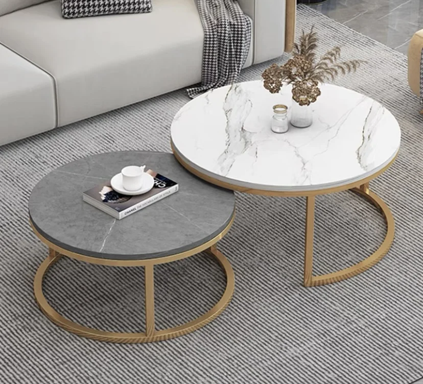 Luxury wholesale Easy Assemble Home Furniture Office Living Room Side Round Metal Marble Coffee Table