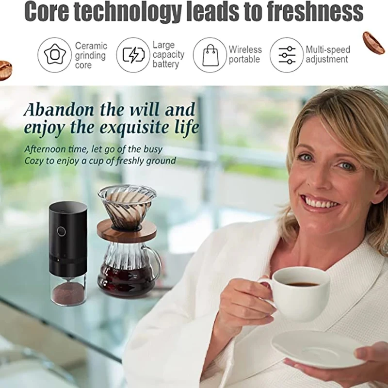 Portable Electric Coffee Grinder Nuts Grains Pepper Coffee Bean Grinder USB Grinder Machine Home Travel Ceramic Grinding Core