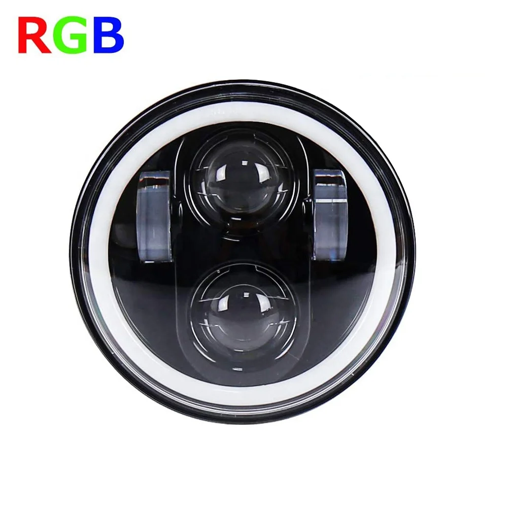 Factory Price High/Low Beam 5-3/4 Halo Remote Control DRL Angle Eyes Headlamp 5.75' LED Projection RGB Headlights for Harley