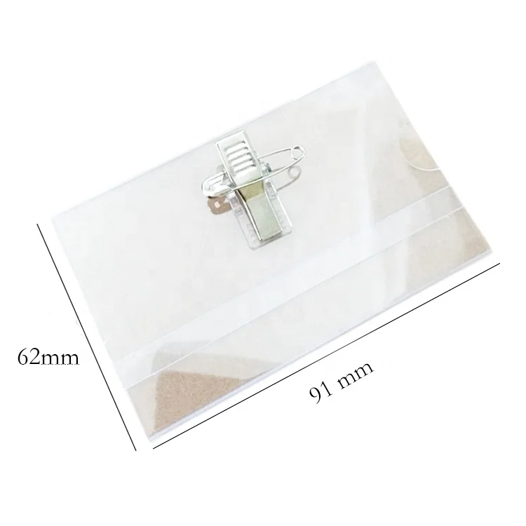 91x62mm / 90x54mm  Pin Clip Name Badge Tag Holder Clear soft PVC ID Card Holder for Office Meeting ID Holding