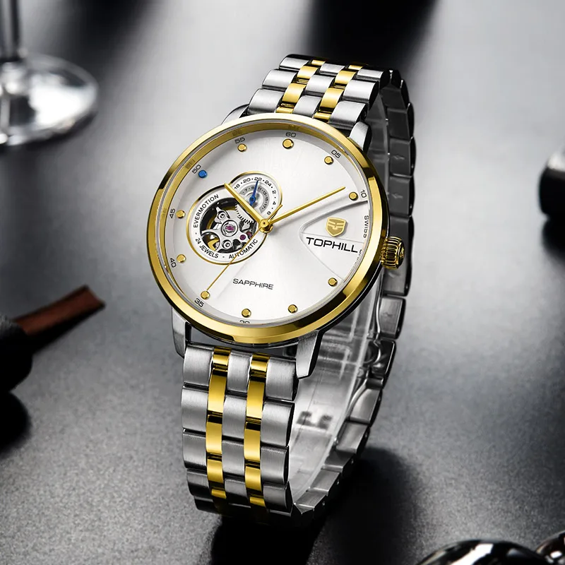 Reloj Moonface Feature Logo Oem Japanee Movement Mens Automatic Mechanical Saphire Watch Mechanic Bling Sterile