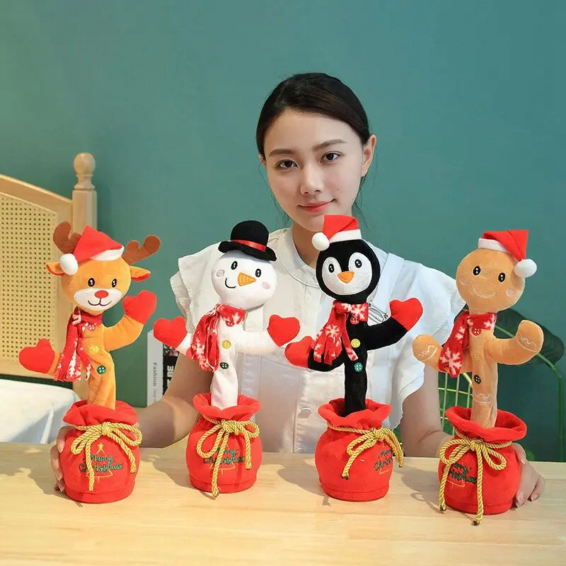 Christmas Dancing Doll Music Singing Talk Record Xmas Tree Snowman Stuffed Electric Plush Toy