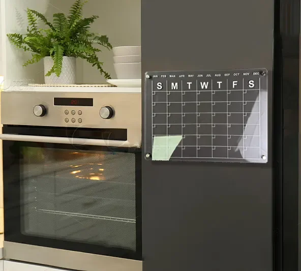 New Trend Acrylic Transparent Magnetic Fridge Calendar Weekly Monthly Dry Erase Planner Board for Fridge