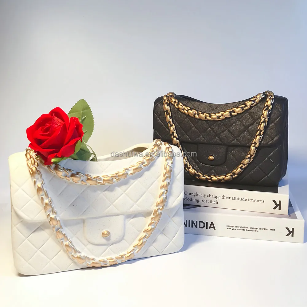 High quality creative ceramic big large flower pot  purse vases Handbag beautiful home decoration for indoor Ceramic bag