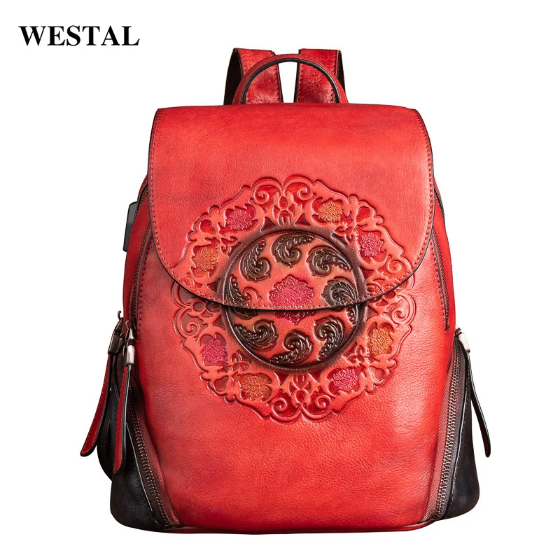 Amazon Hot Sales Vintage Leather Backpack Bag Ladies Hand Made Embodssed  Bags Women High Quality