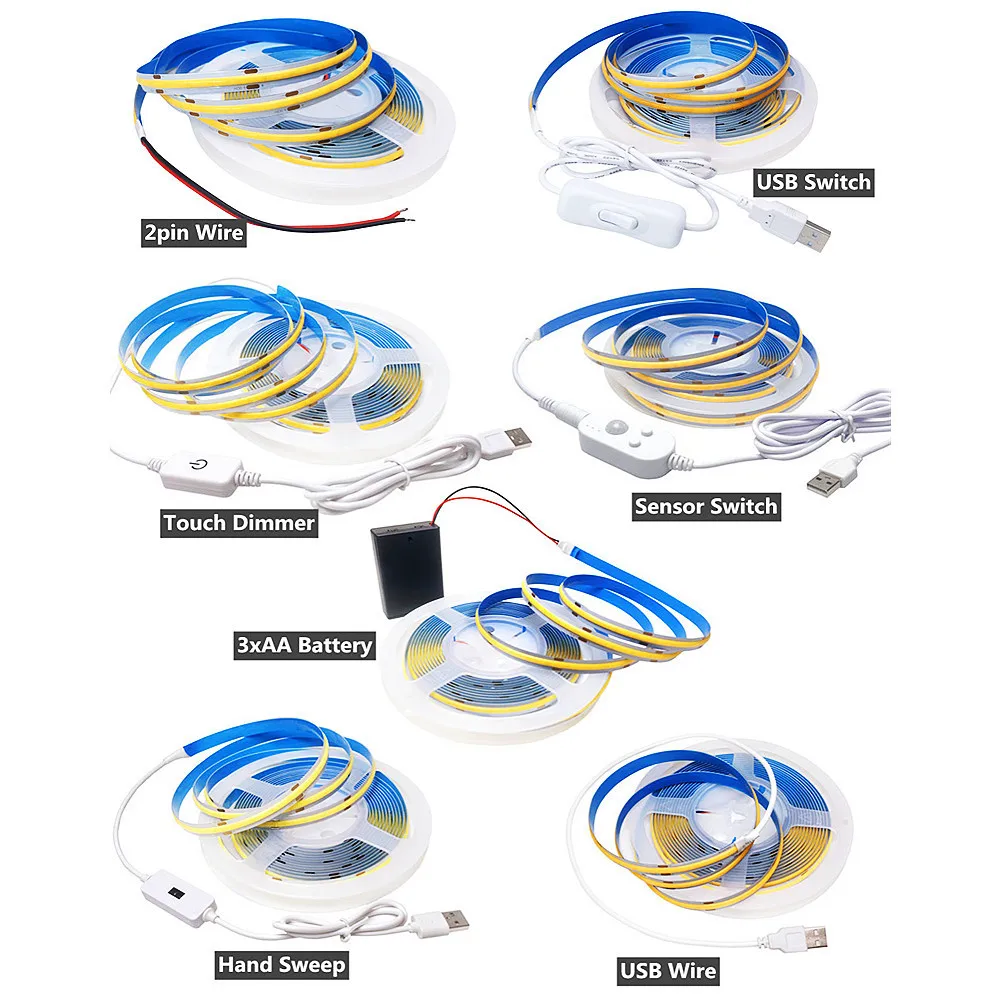 5V with USB switch Flexible wine cabinet Cabinet atmosphere light Battery box DIY handmade COB light strip