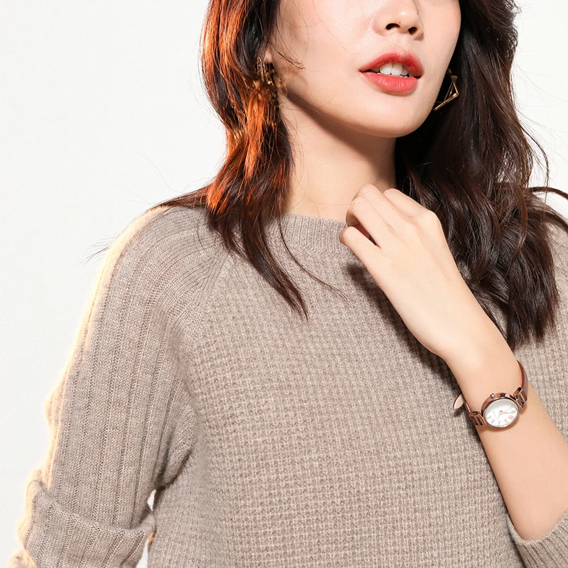 OEM ODM Winter Warm Women Loose Oneck Elegant 35% Cashmere 65% Merino Wool Sweater