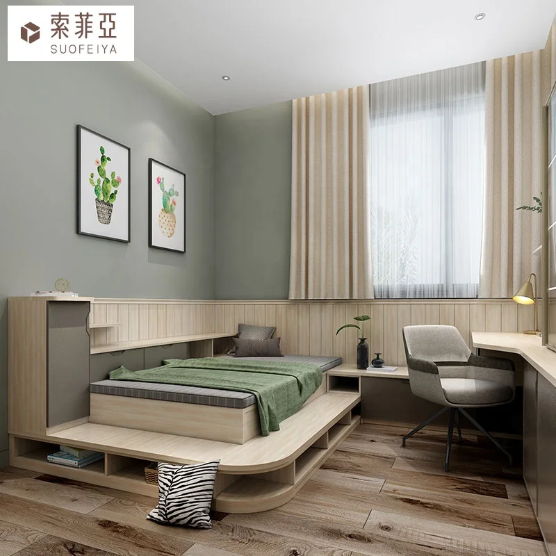 SUOFEIYA Hot Sale Mult-functional Tatami Cabinet Saving Space Design Adjustable Tatami Bed Furniture Set Bedroom Furniture Wood