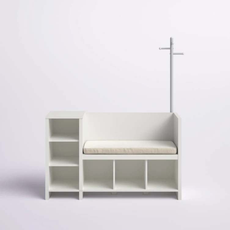 24 Years Factory Direct White Wooden Children Kid Toy Storage Bench and Coat Rack with Soft Cushion