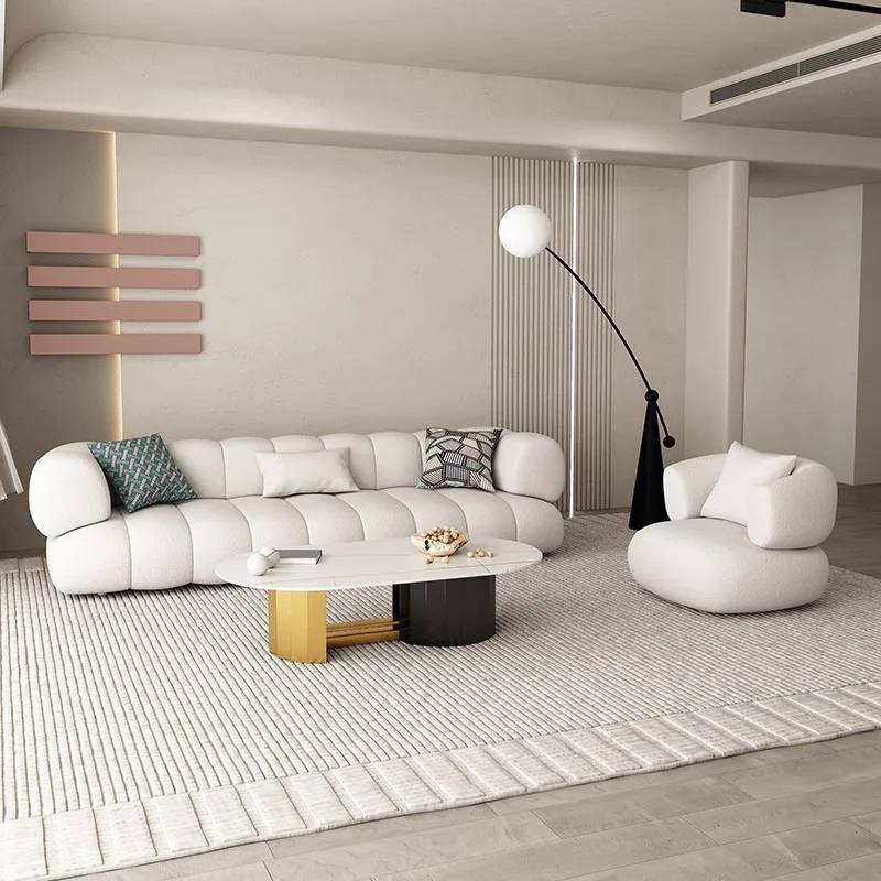 Modern fashion living room family small sofa double row lamb velvet net red clothing store beauty salon Sofa set