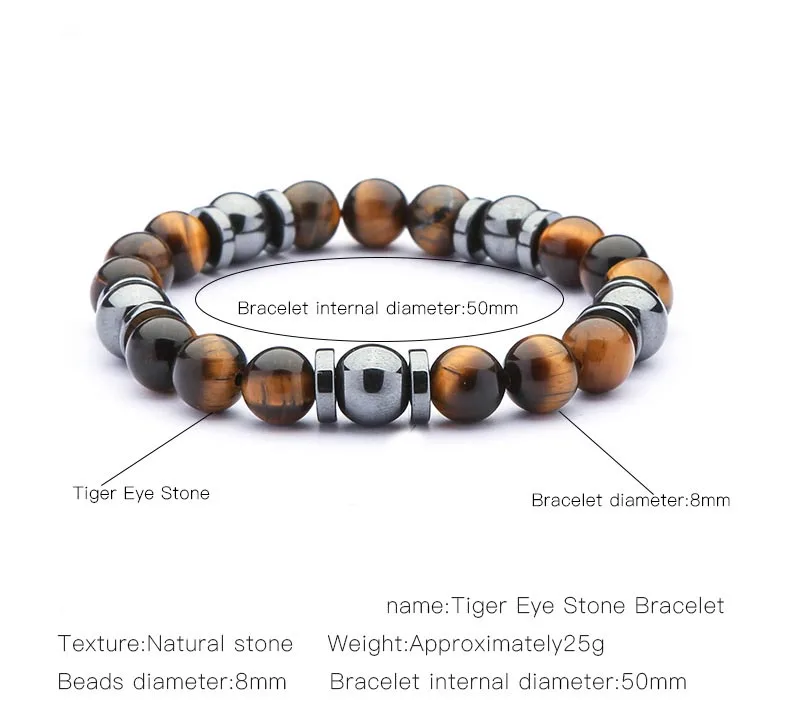 wholesale grade  AB+ natural stone beads natural Gemstone 8mm brown tiger eye stone and hematite men bracelet