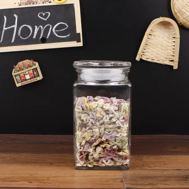 Wholesale Square Glass Storage Jar Candy Pasta Food Container with Sealed Glass Lid
