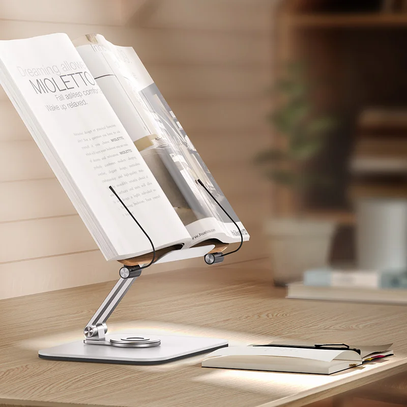 Foldable Aluminum Laptop Stand for 17 inch Desktop Stand for Book Wooden Height Adjustable Rotating Holder for Reading