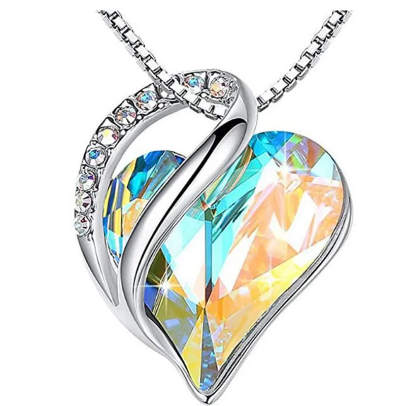 Trendy Ocean Heart Crystal Rhinestone 12 Months Clavicle Chain Dainty Luxury Ladies Gift Pendant Necklace