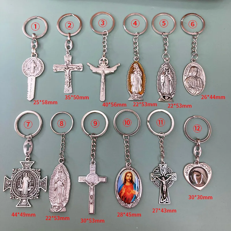 hot sale custom Virgin Mary Jesus St.Joseph Divine Mercy St.Benedict St.Michael Lourdes Guadalupe pendant Keychain