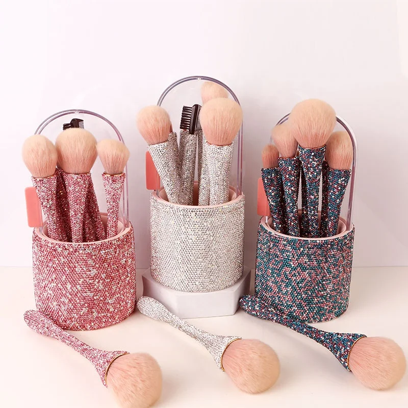8 pcs Wholesale rhinestone Diamond Makeup Brush Set private label Eyeshadow Brush Beauty Makeup Storage Bucket for women