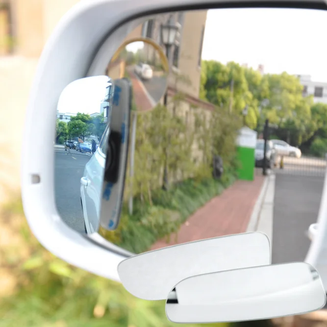 1 Pair White 360 Rotation Adjustable Wide Angle Mirror Car Safety Blind Spot Mirror Auto Rear View Convex Mirror Without Frame