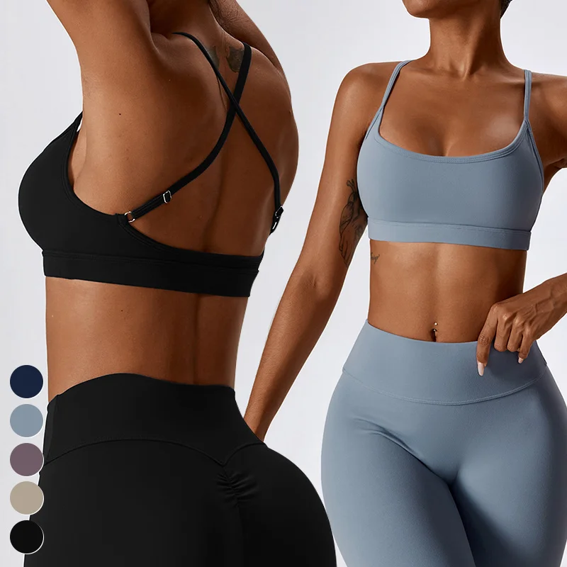 Wholesale Quick Dry Breathable High Quality Ladies Sexy Workout Top Custom Gym Fitness Yoga Bra Cross Back Sports Bra For Women