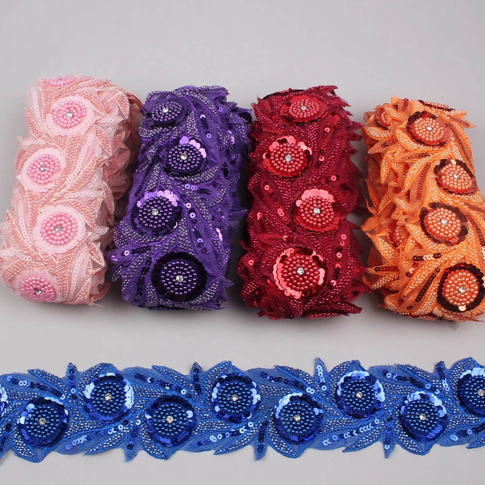 Beads Sequins Embroidery Lace Colored Sequin African Lace Trim