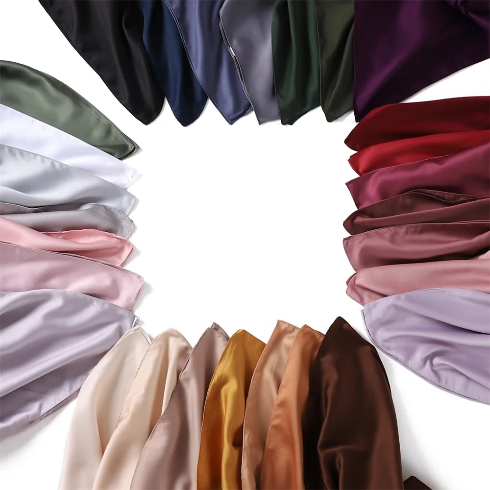 NEW 110*110cm High Quality Customized Tudung Ladies Solid Color Satin Scarf Shawl Wrap Muslim Hijab Women Matte Stain Silk Hijab