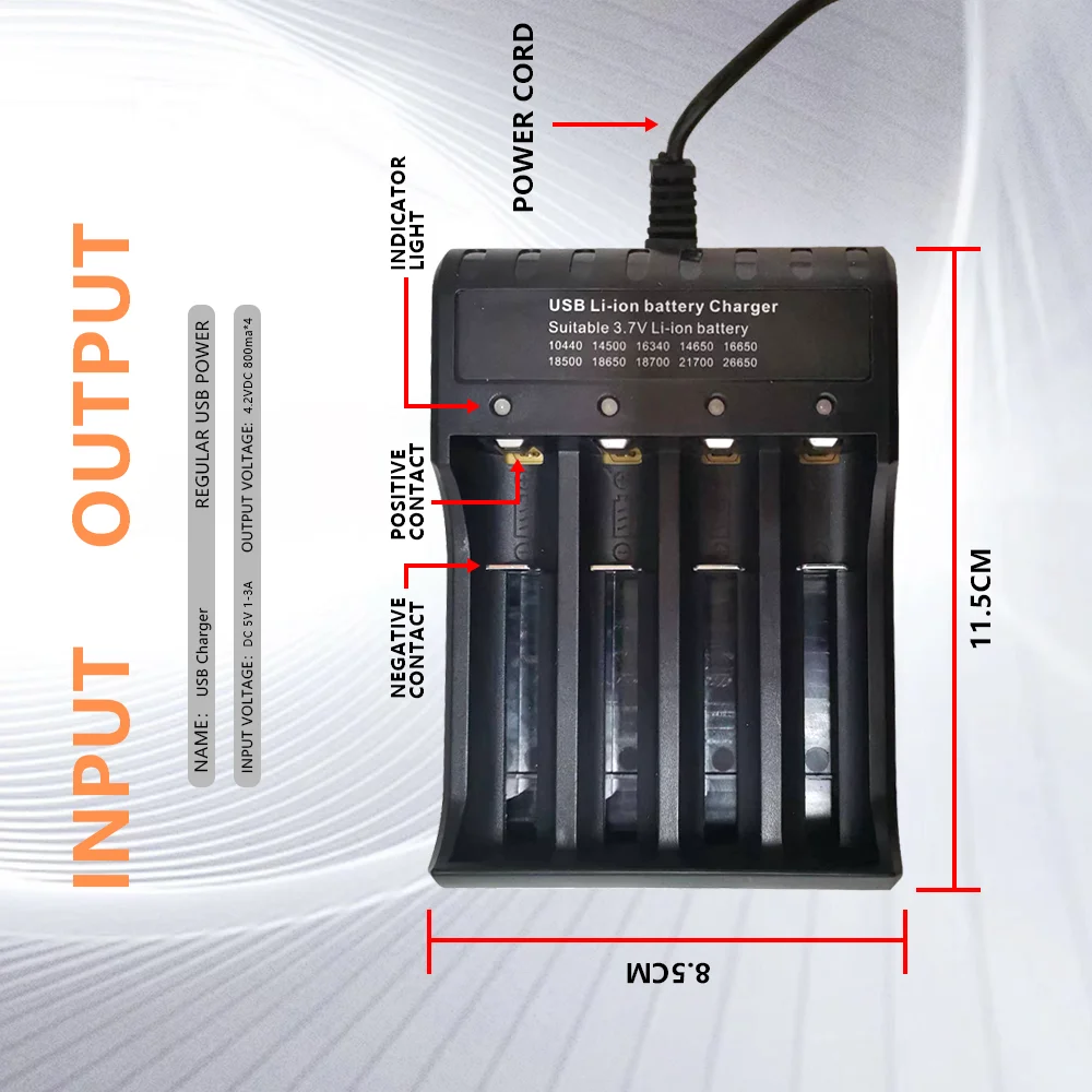 5V 3A USB 4 Slots Li-ion Battery Smart Charger For 10440 14500 16340 14650 16650 18500 18650 18700