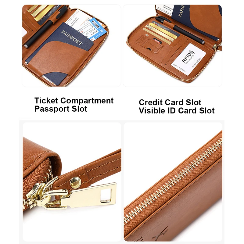 Multipurpose Vegan Pu Leather Family Travel Accessories 2023 Ticket ID Card Wallet Passport Holder Handbag Bag With Lanyard