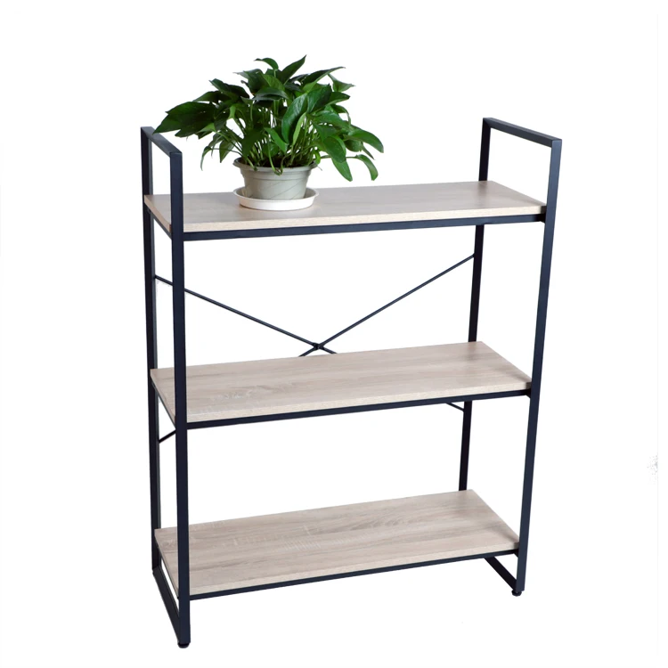 Widely used vintage quality black metal shelf with wooden layers