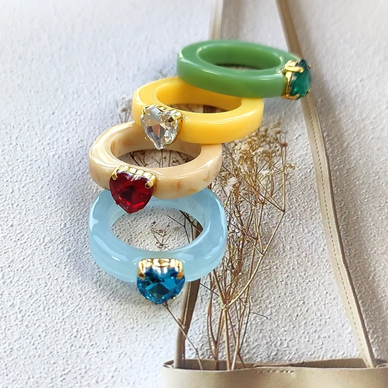 Transparent Resin Candy Color Acrylic Rings Set Knuckle Stacking Gemstone Crystal Kids Boho Rings Jewelry for Women