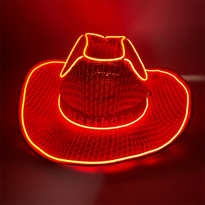 Halloween Jazz Hat Adult Neon LED Luminous Festival Party Dress Up Led Therapy Cap Glowing Cowboy Hat for Party