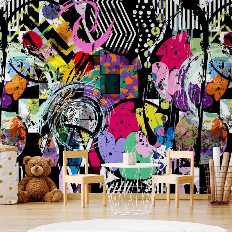 Modern bedroom graffiti decoration design wallpaper for kids room