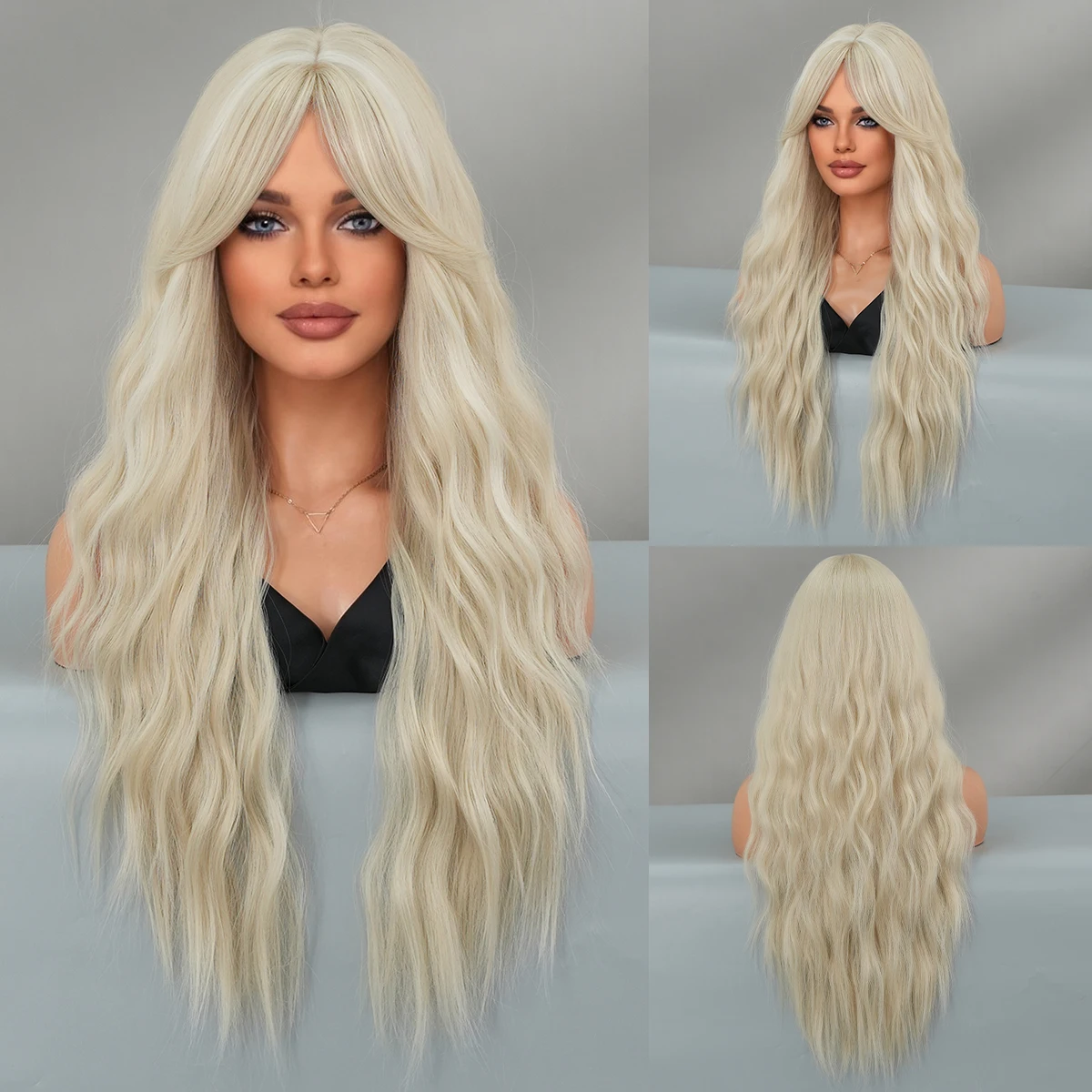 613 Light Blonde Extra Long Curly Wig Middle Part Super Long Body Wave Wig Synthetic Fibre Hair Wig for Daily Cosplay 30 Inch
