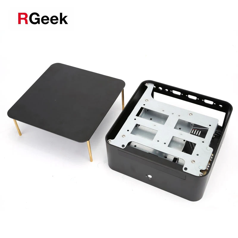 RGeek OEM Custom A80 Dust Proof HTPC Computer Cases Linux Mini PC Case PC Aluminum Mini ITX Tower Case with Drive Slot