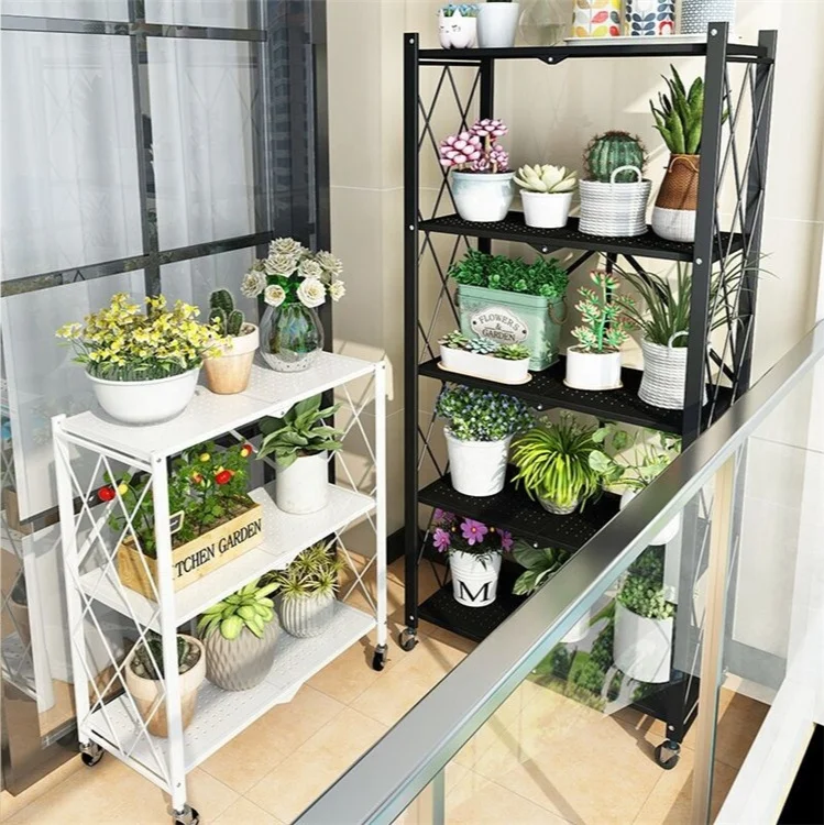 Wholesale Free Installation Folding Iron Flower Rack Kitchen Rack Floor Type Multi-layer Oven Storage Rack