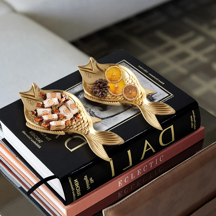 Nordic Tray Creative Brass Goldfish Fruit Tray Living Room Kitchen Wine Cabinet Decoration Ornament Candy Storage Plate
