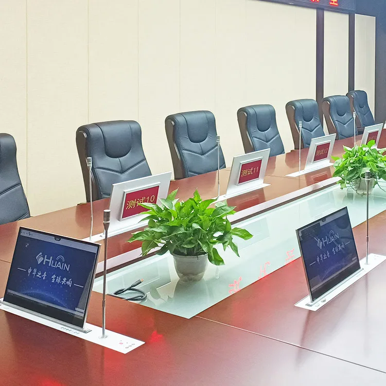 HUAIN office solution aluminum table hidden monitor 21.5 Inch screen conference system