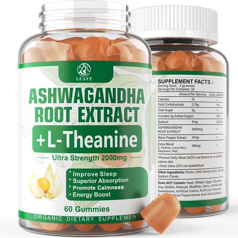 Ashwagandha Gummies L-Theanine Лимонный бальзам магний 2000 мг органический экстракт корня добавки для сна